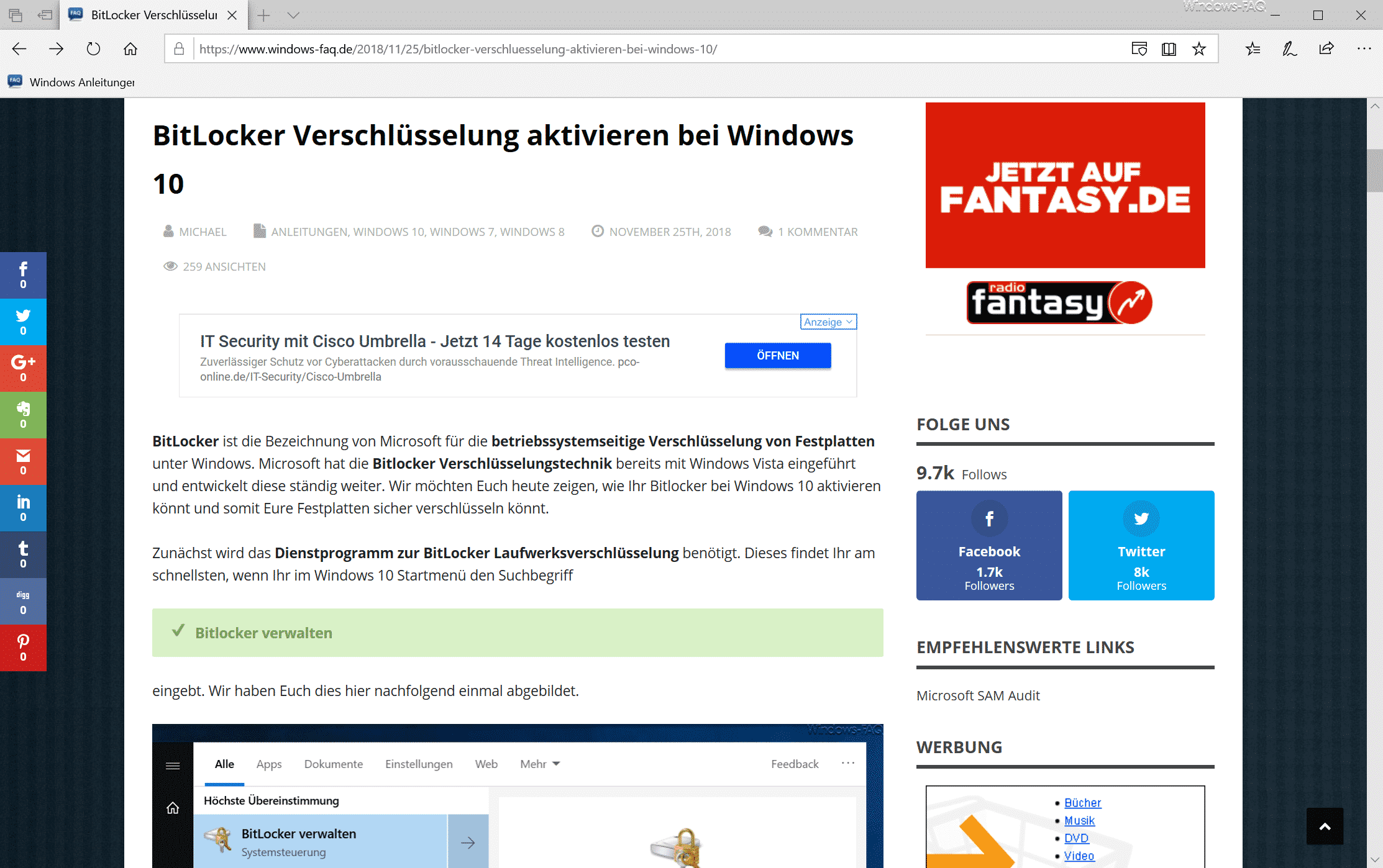 Edge Seitendarstellung im Normalmodus