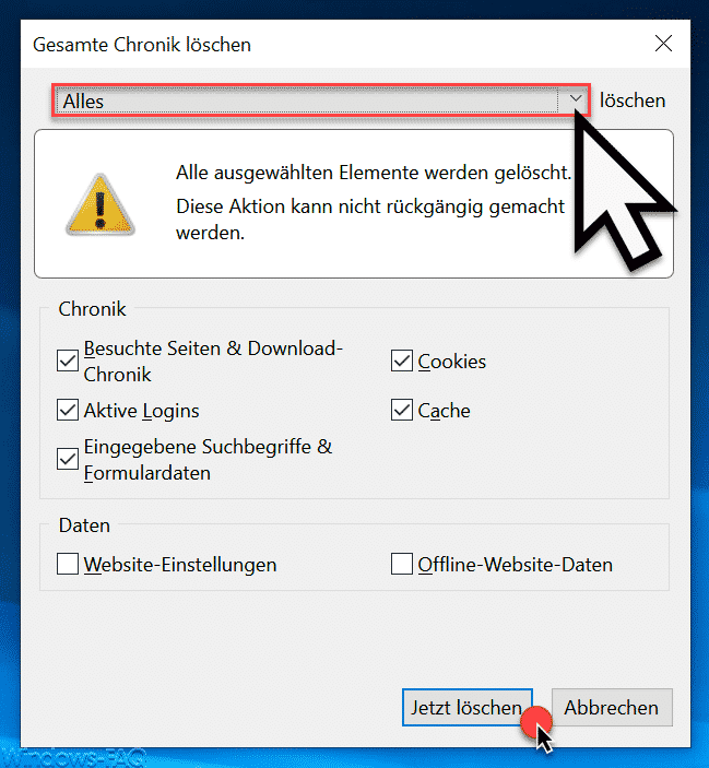 Firefox Browserverlauf löschen (Chronik)