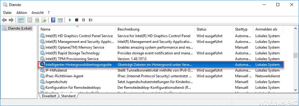 Intelligenter Hintergrundübertragungsdienst stoppen
