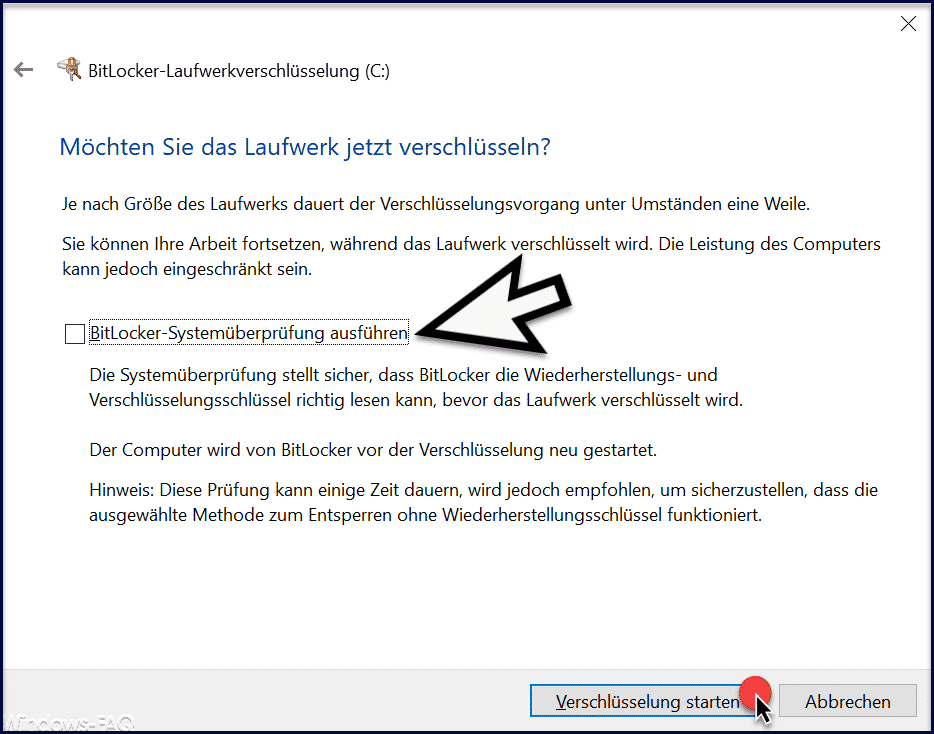 Möchten Sie das Laufwerk jetzt verschüsseln