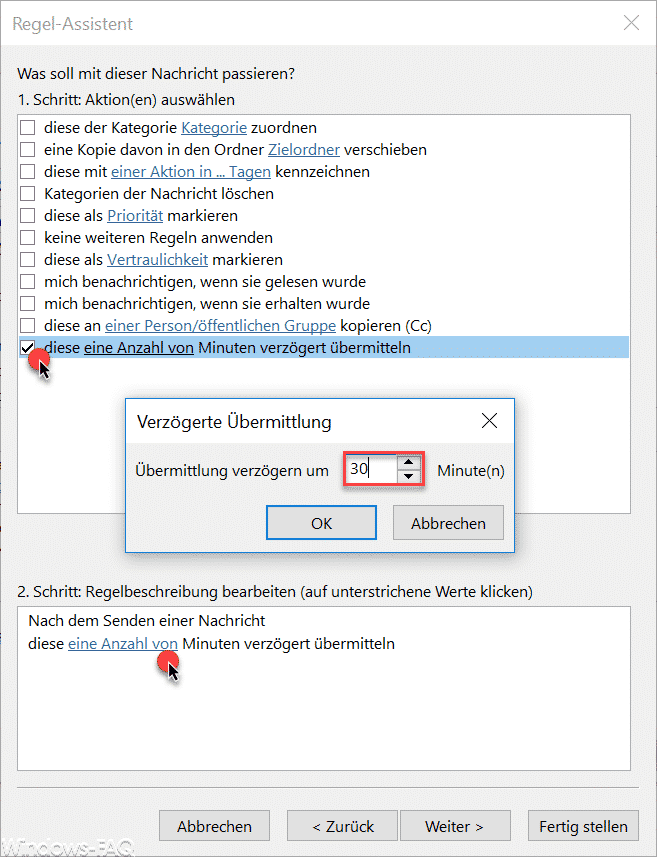 Im Outlook den E-Mail Versand verzögern