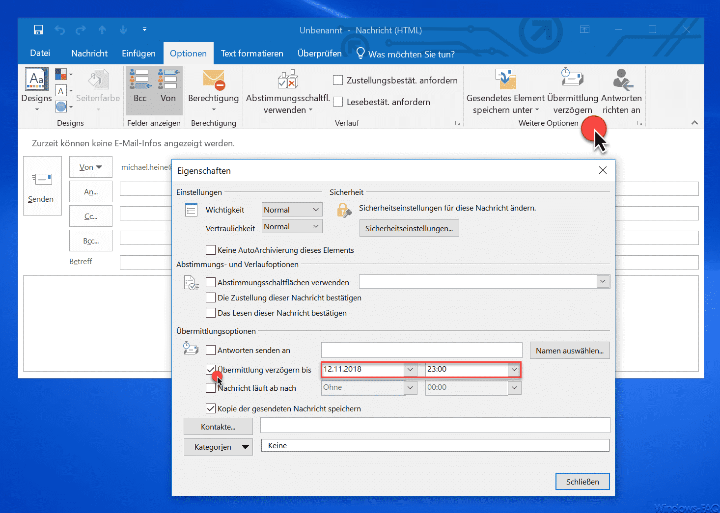 Outlook Übermittlung verzögern