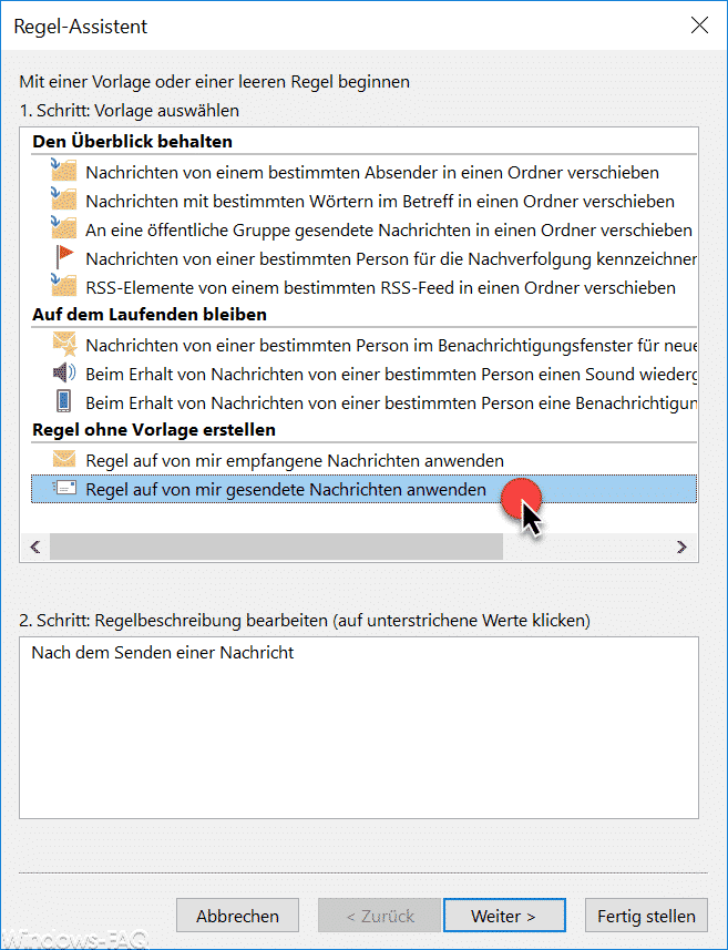 Regel auf von mir gesendete Nachrichten anwenden