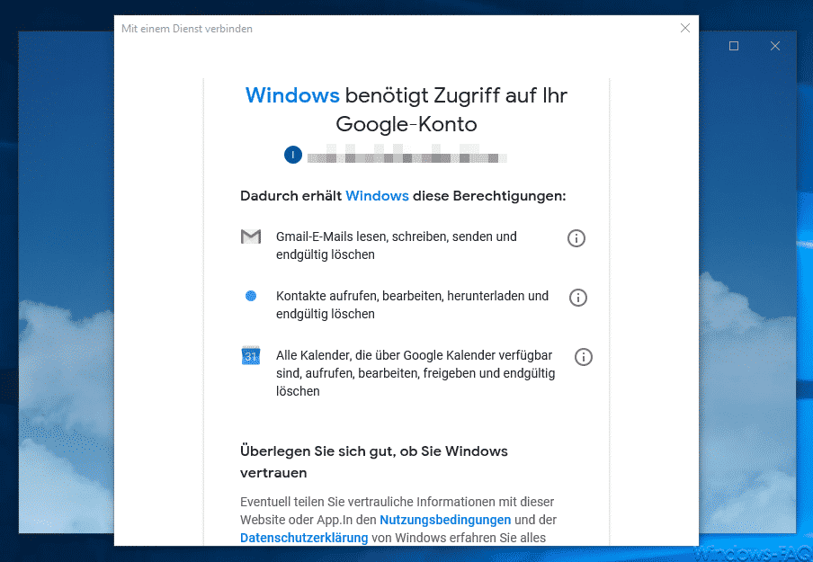 Zugriff auf das Google Konto