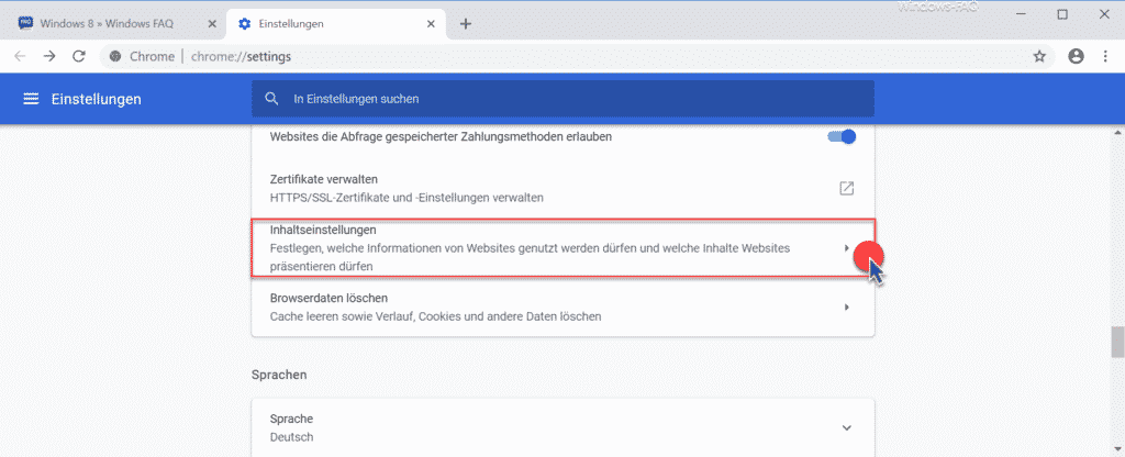 Chrome Inhaltseinstellungen
