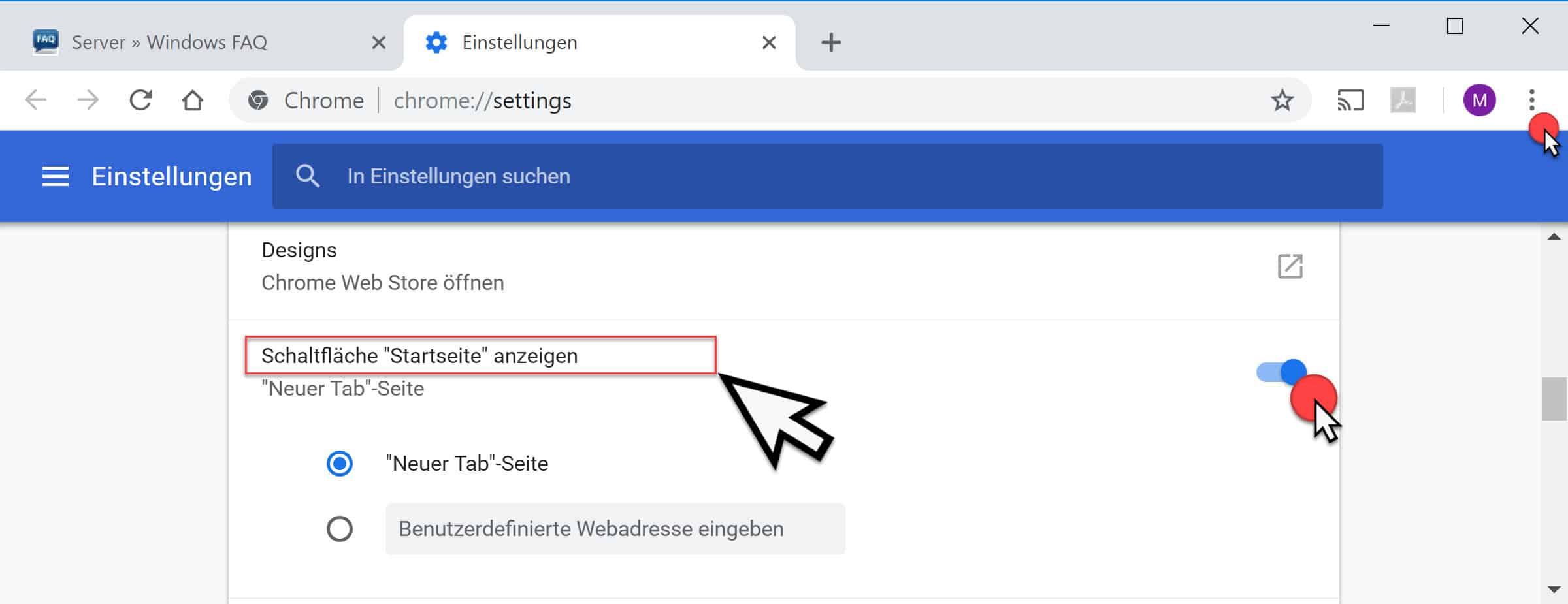 Home Button im Chrome Browser einblenden