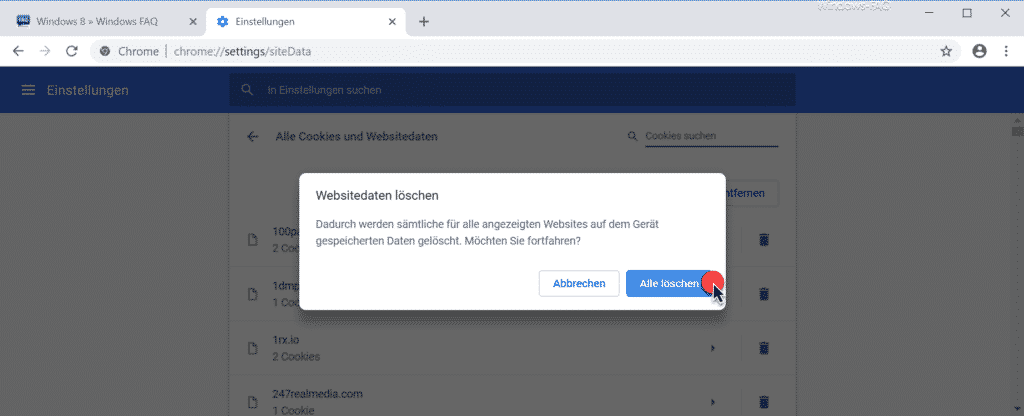 Chrome Websitedaten löschen