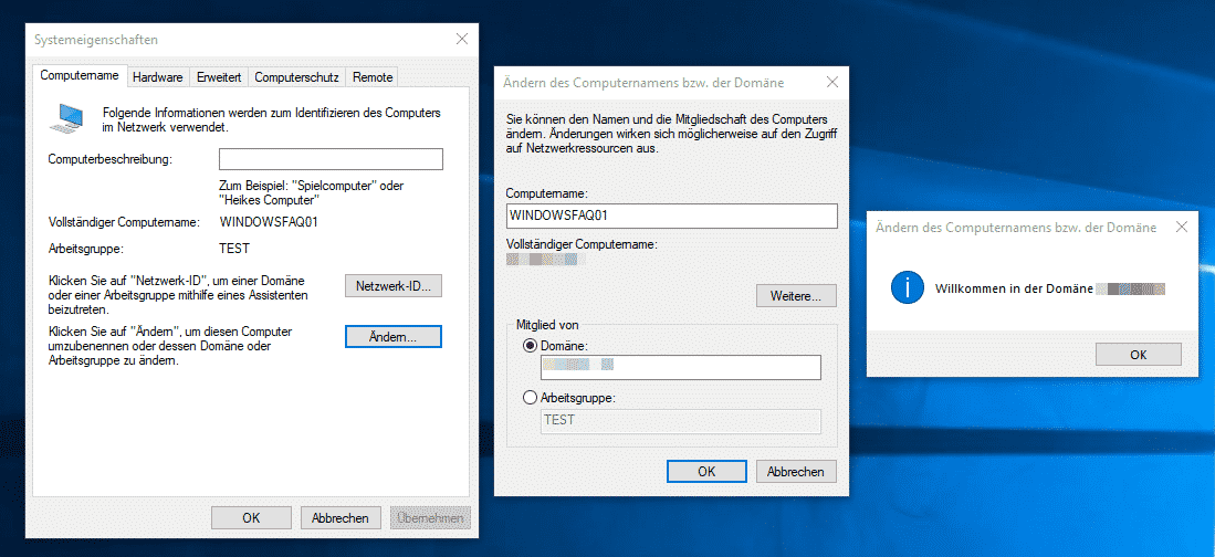 Computer in die Domäne aufnehmen