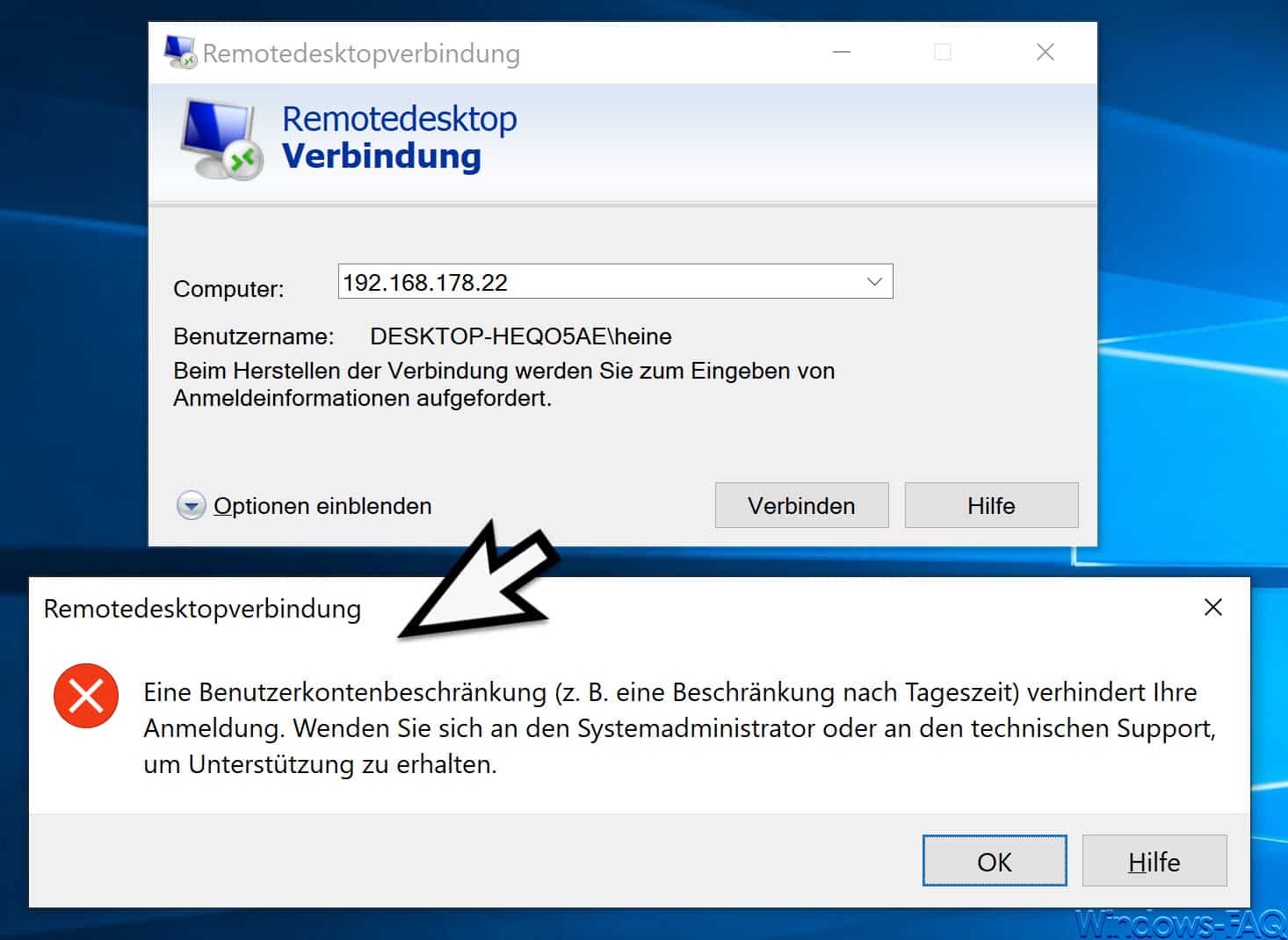 RDP Meldung – Eine Benutzerkontenbeschränkung verhindert Ihre Anmeldung…