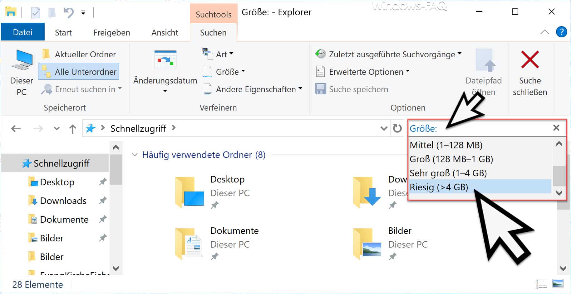 Große Dateien finden bei Windows