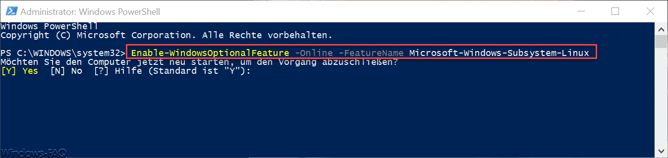 Linux unter Windows 10 per PowerShell installieren