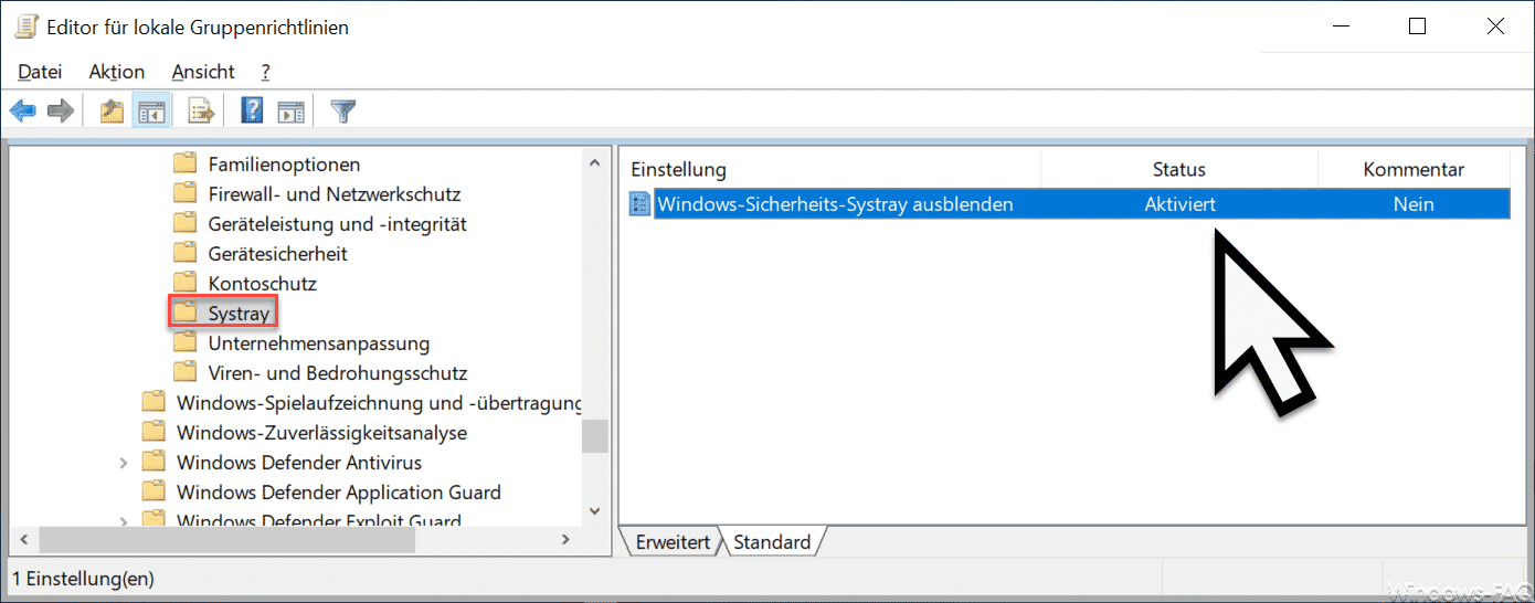 Windows-Sicherheits-Systray ausblenden