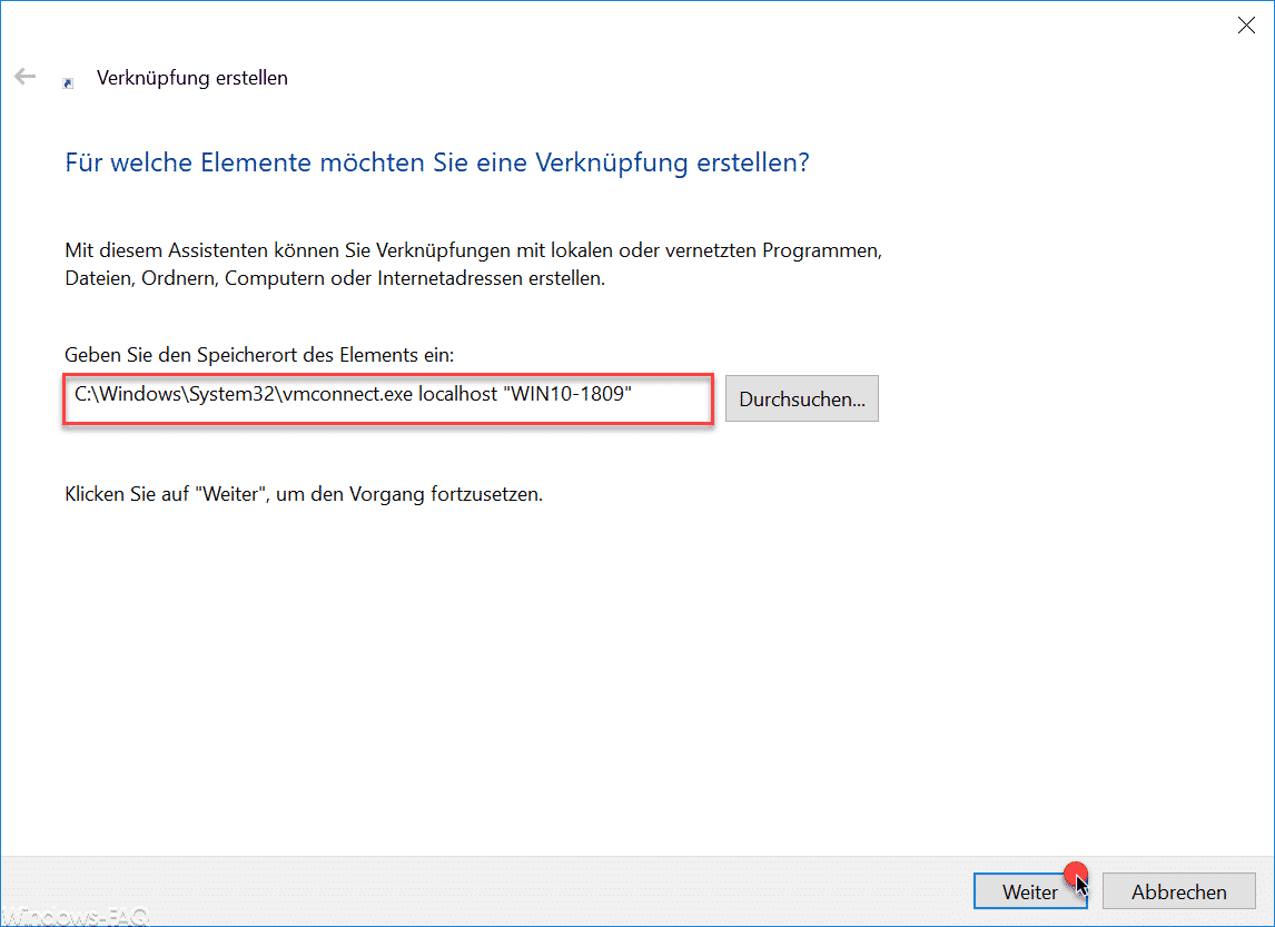 vmconnect Verknüpfung