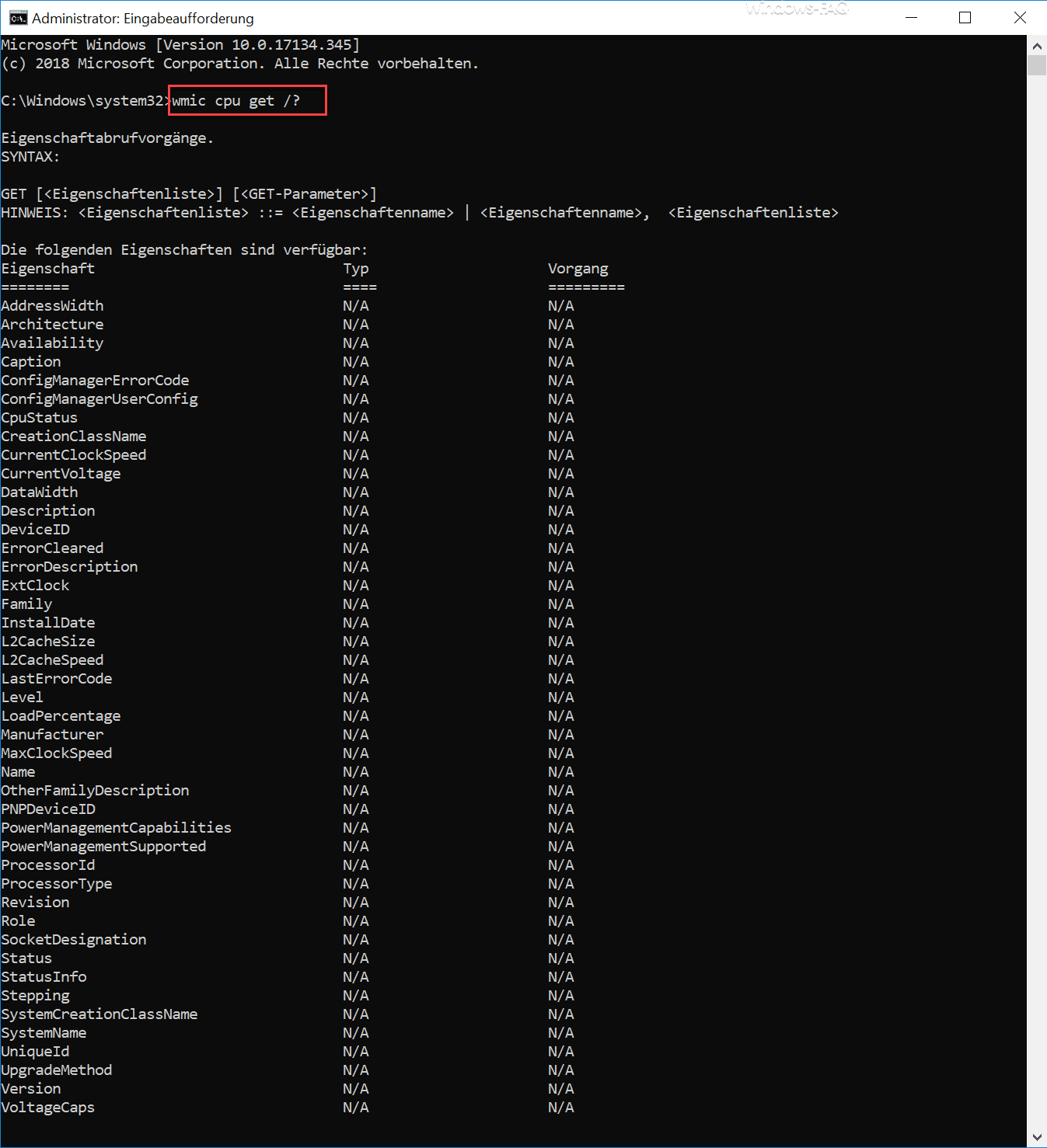 Per WMIC Befehl Informationen zur CPU auslesen