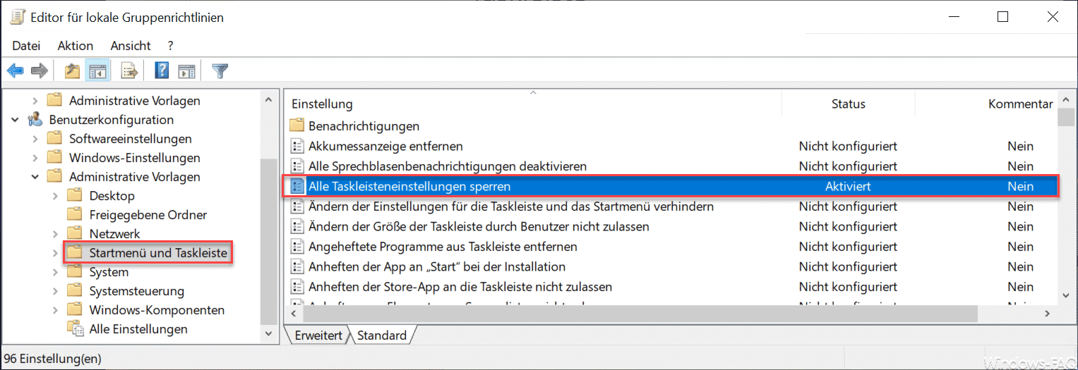 Alle Taskleisteneinstellungen sperren für Windows Anwender