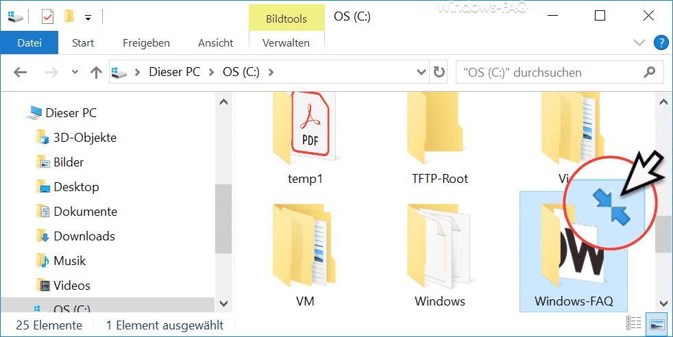 Blauen Doppelpfeil entfernen im Windows Explorer