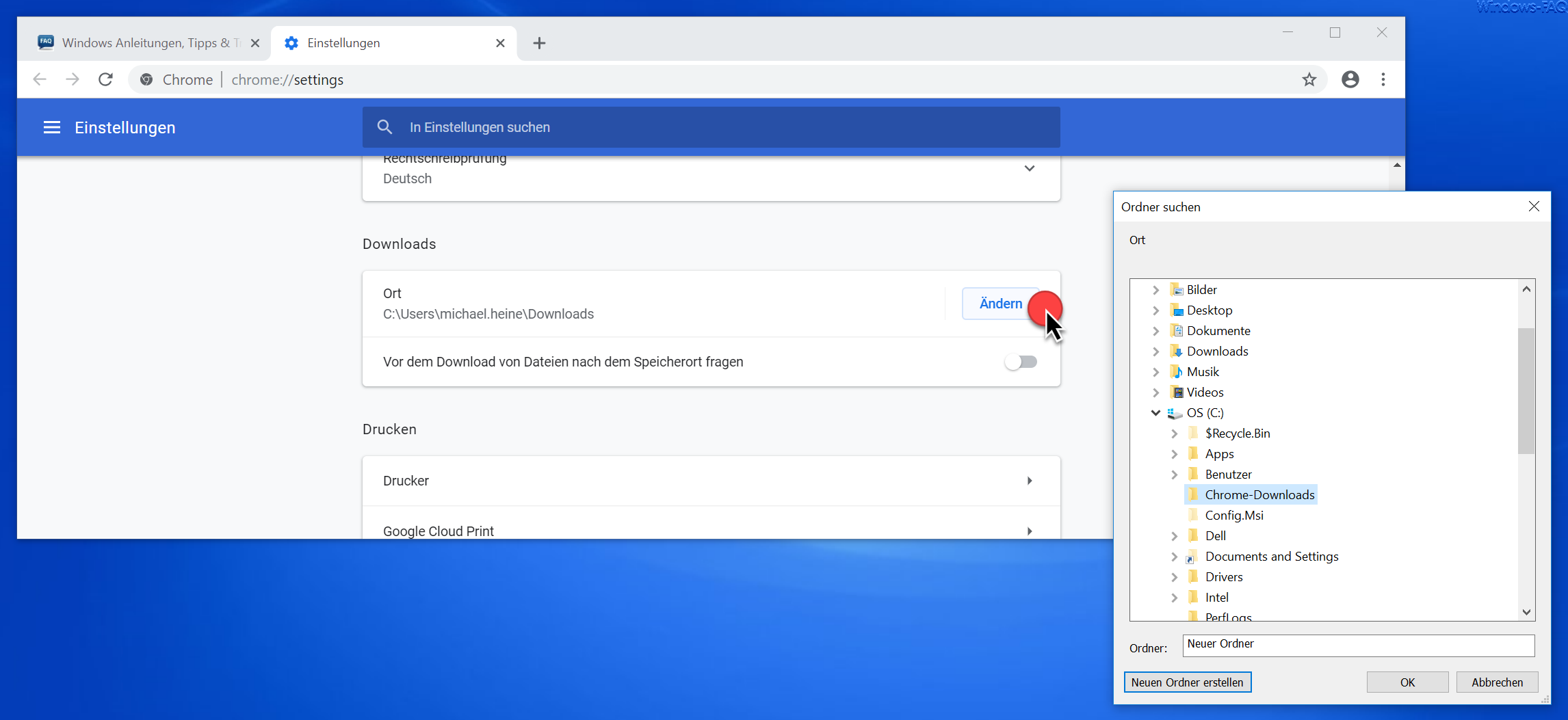 Download Ordner im Chrome ändern