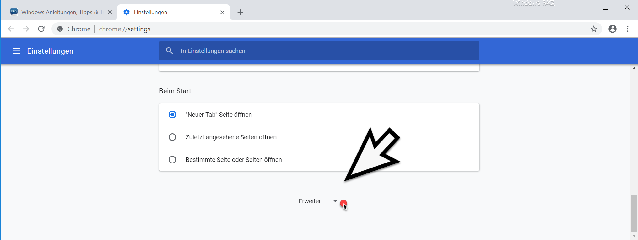 Chrome Erweitere Einstellungen auswählen