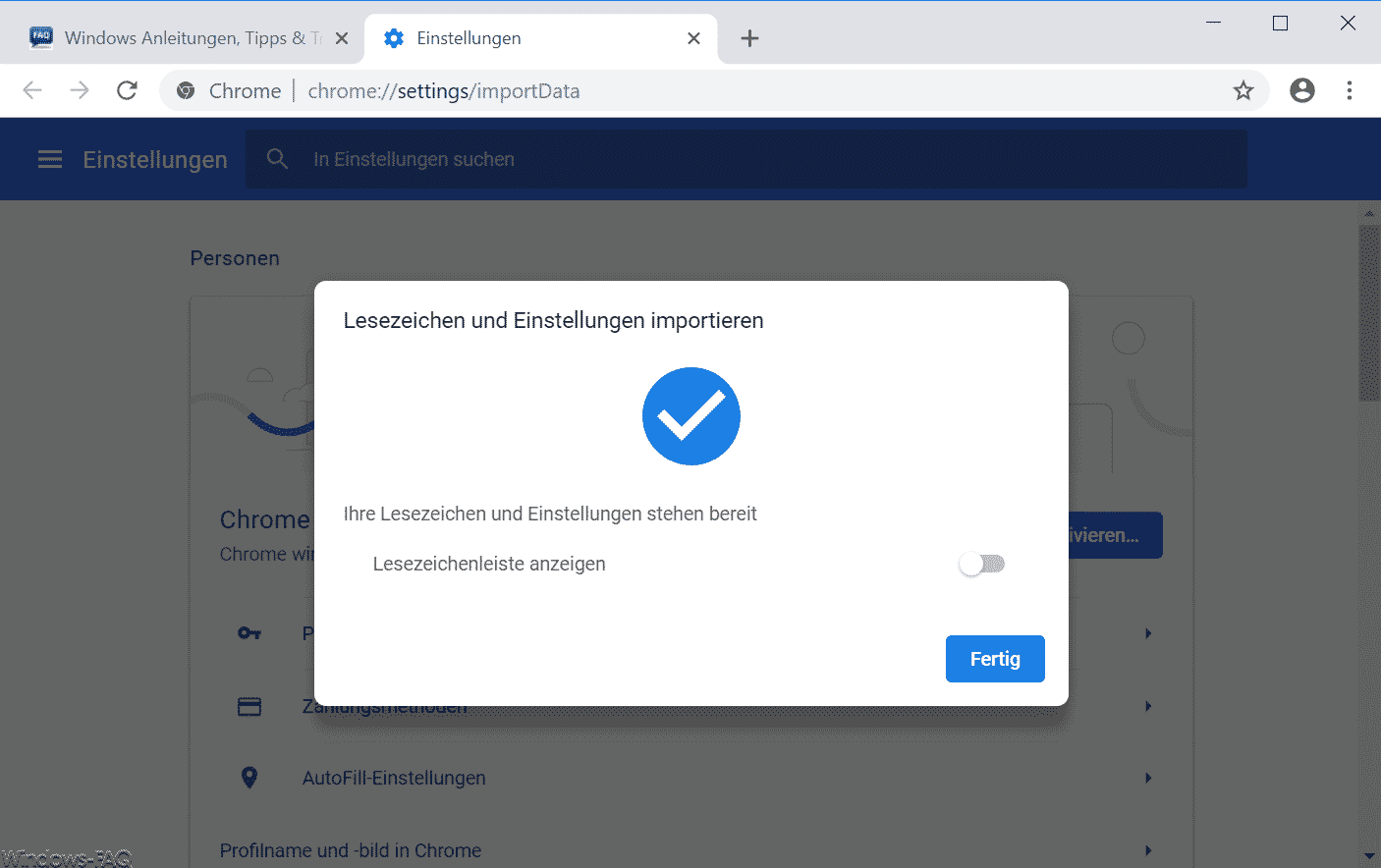 Google Chrome Favoriten und Lesezeichen importieren aus Firefox, Edge oder dem IE