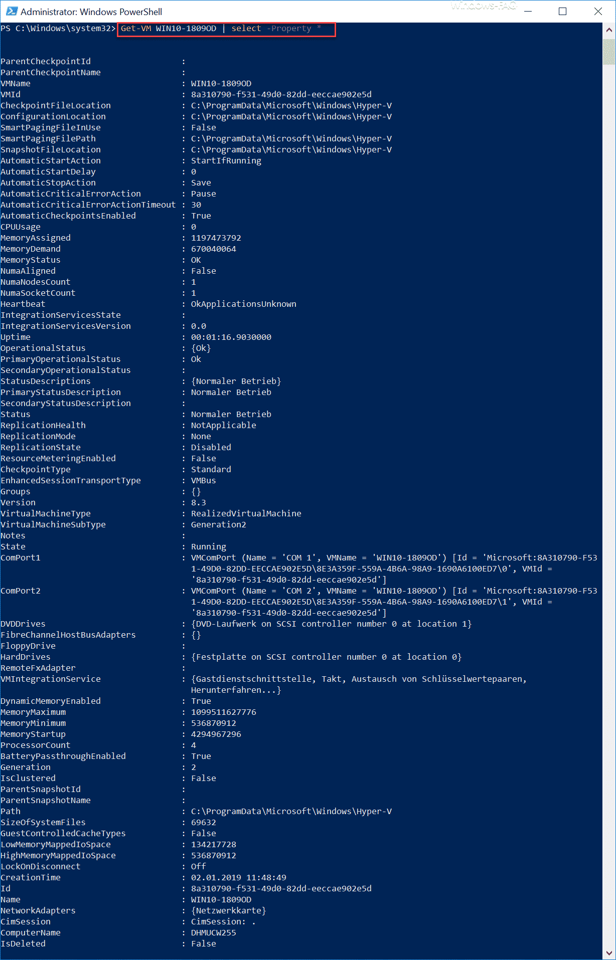 Hyper-V Informationen zu einer VM abrufen per PowerShell