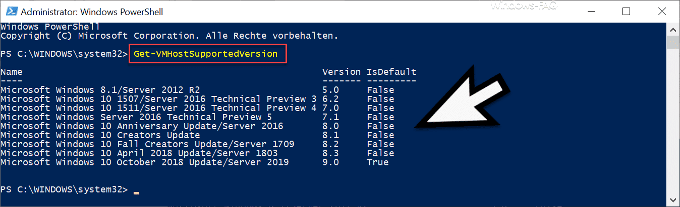 Abfrage welche Windows Versionen und Hyper-V Konfigurationsversionen der Hyper-V Host unterstützt