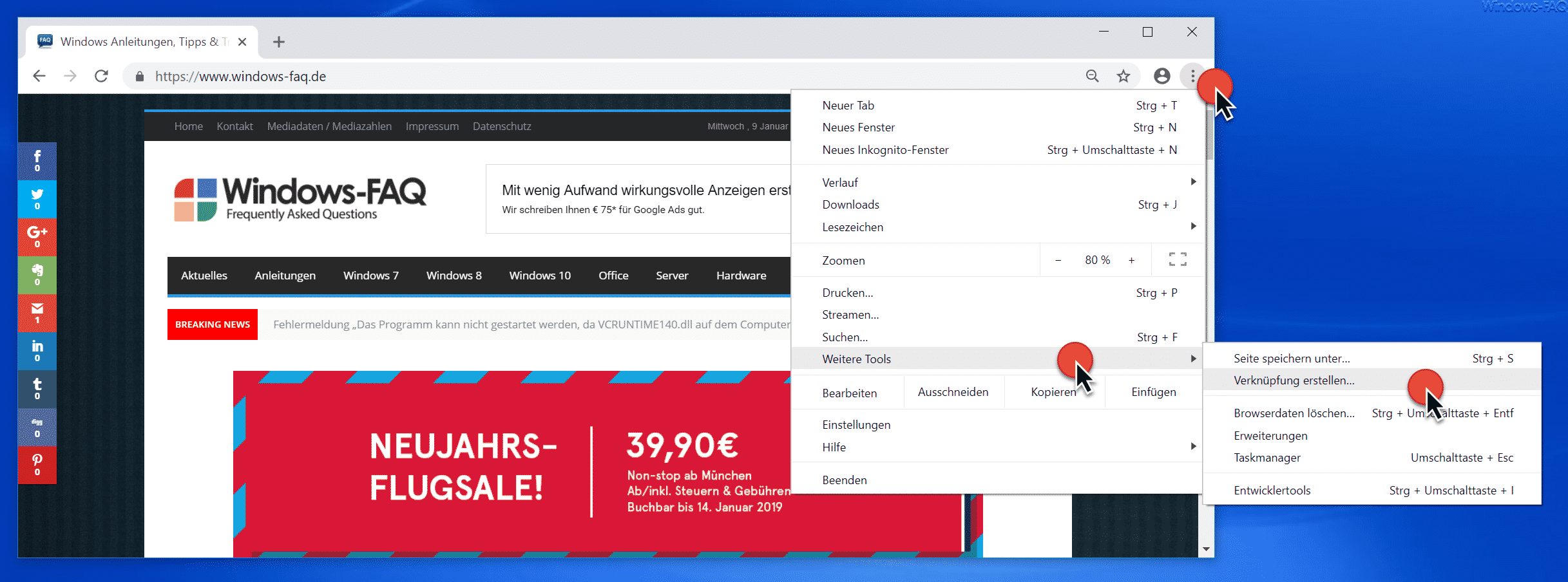 Google Chrome Weitere Tools Verknüpfung erstellen