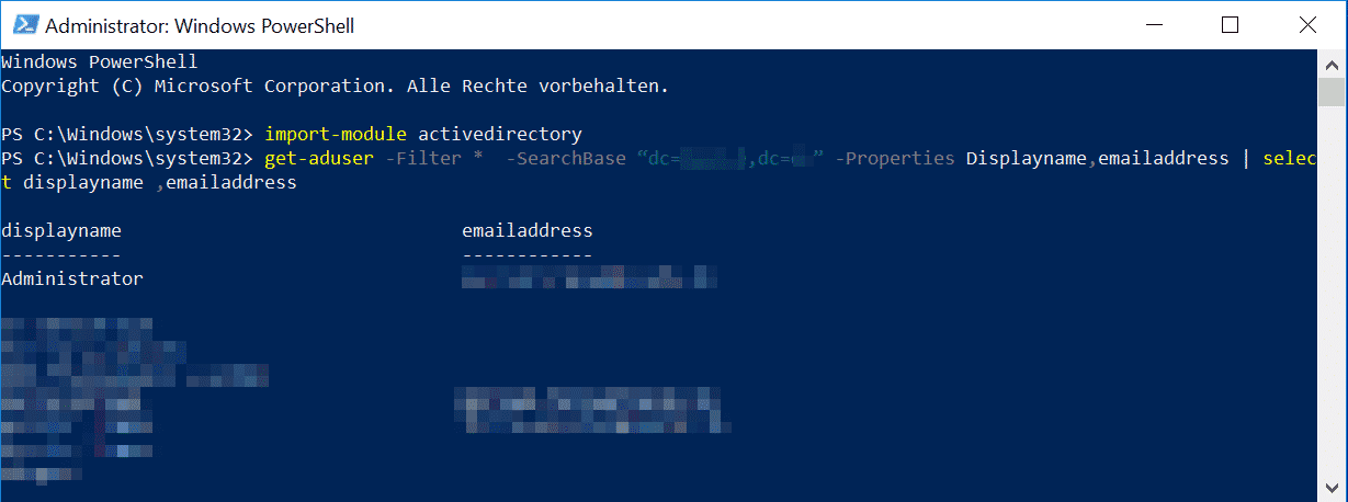 Liste aller AD User incl. E-Mailadresse ausgeben