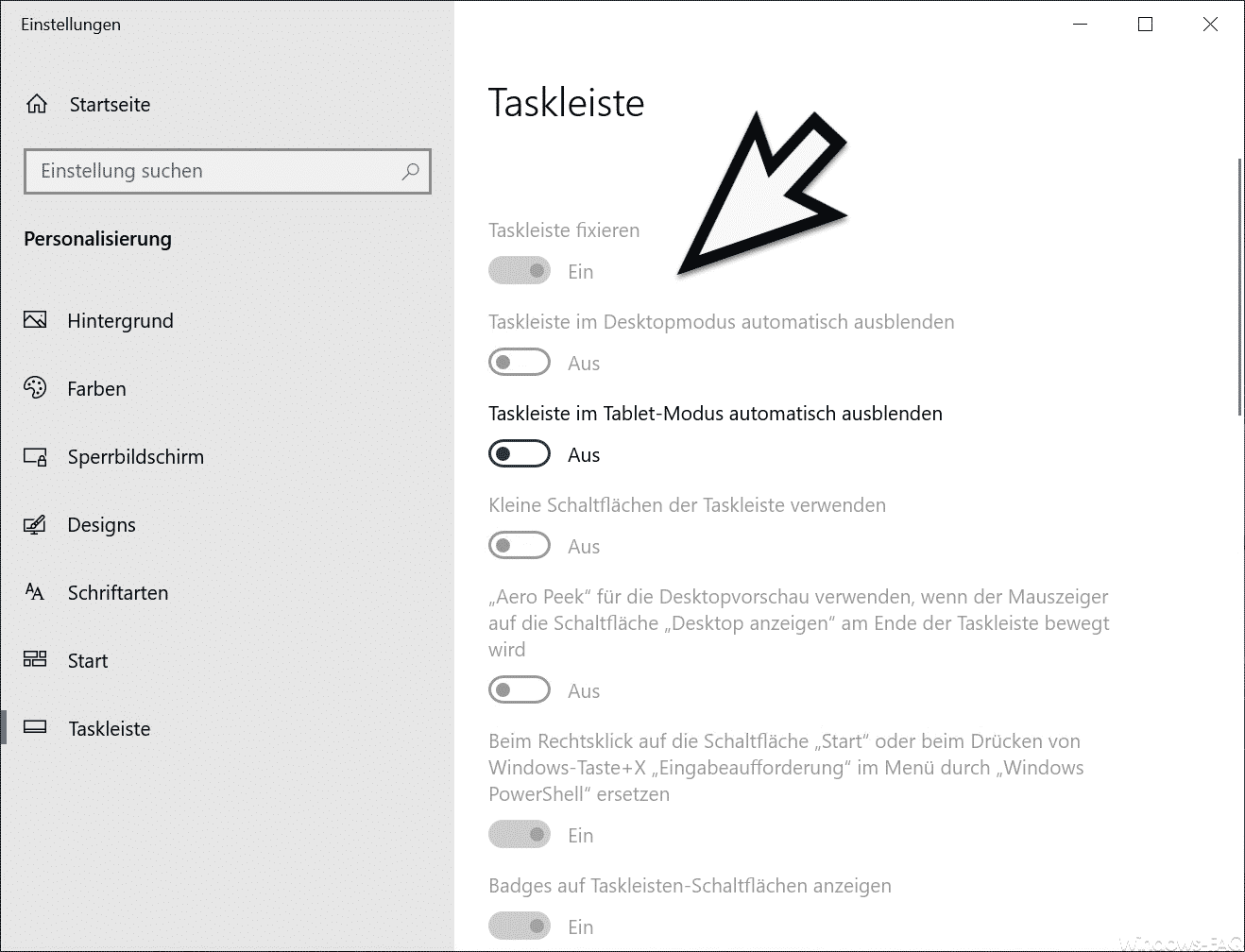 Taskleisten Einstellungen deaktiviert