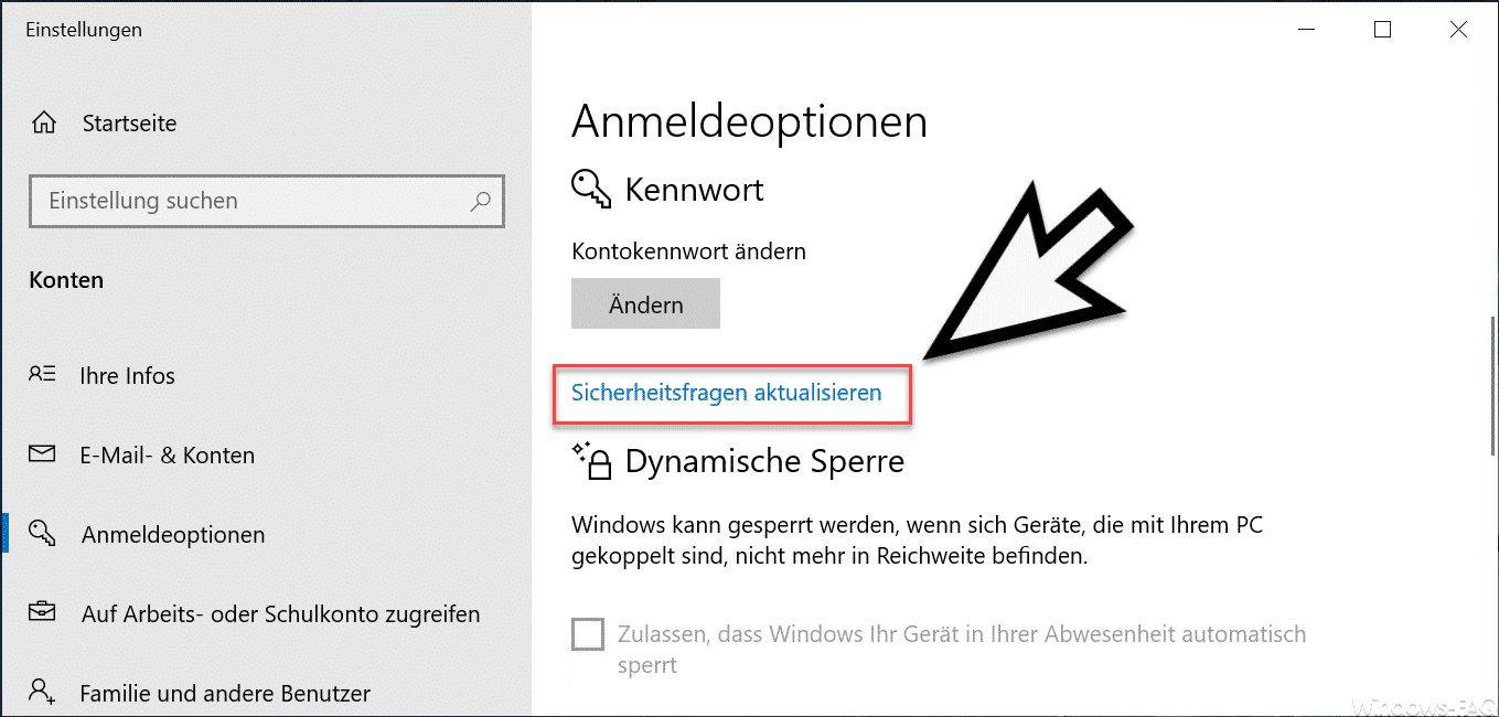 Windows 10 Anmeldeoptionen