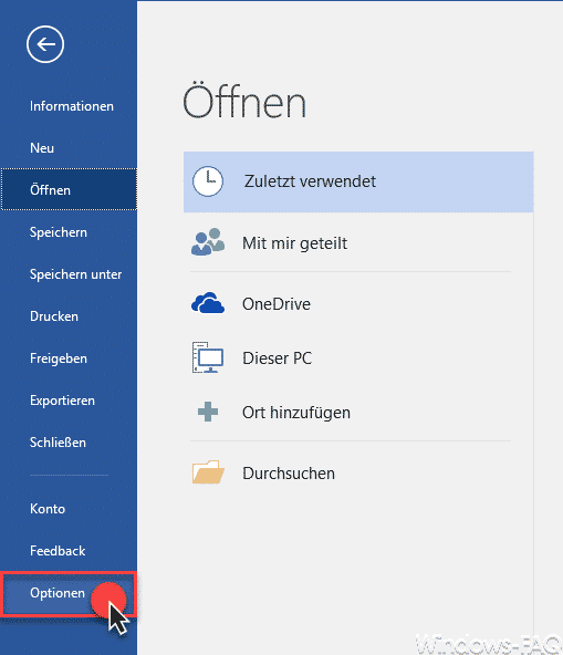 Word Optionen