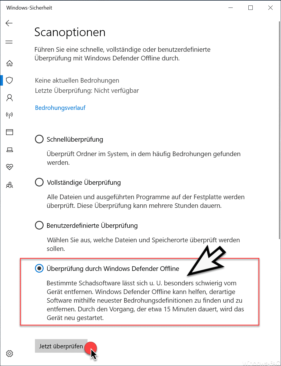 Überprüfung durch Windows Defender Offline
