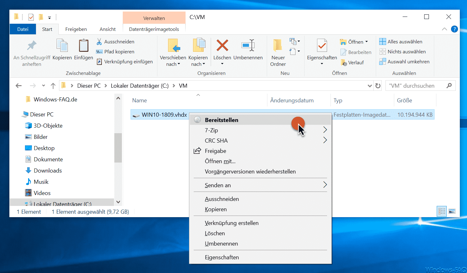 Mounten einer VHD oder VHDX Datei unter Windows