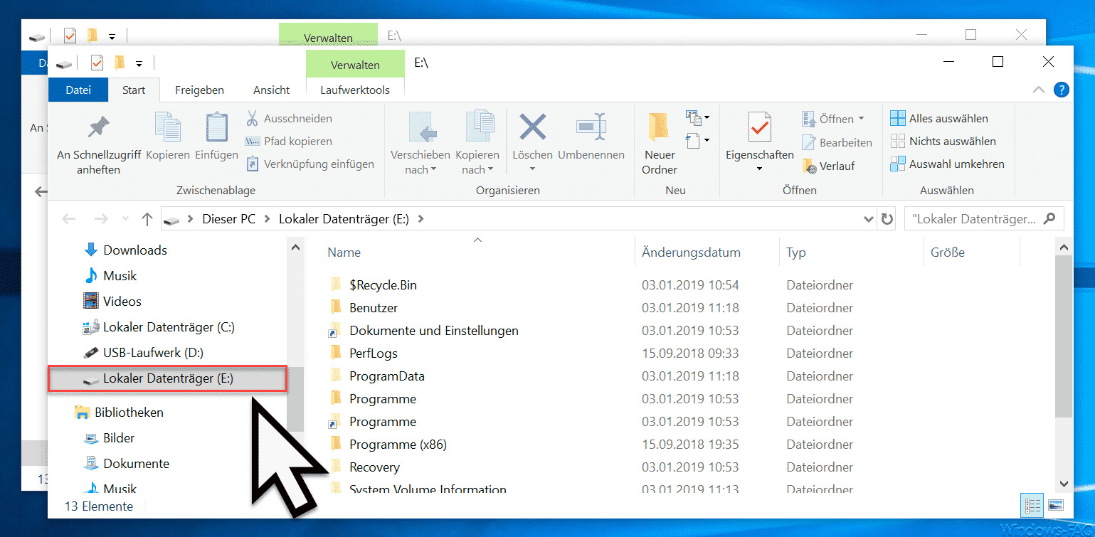 Explorer Ansicht einer geöffneten VHD