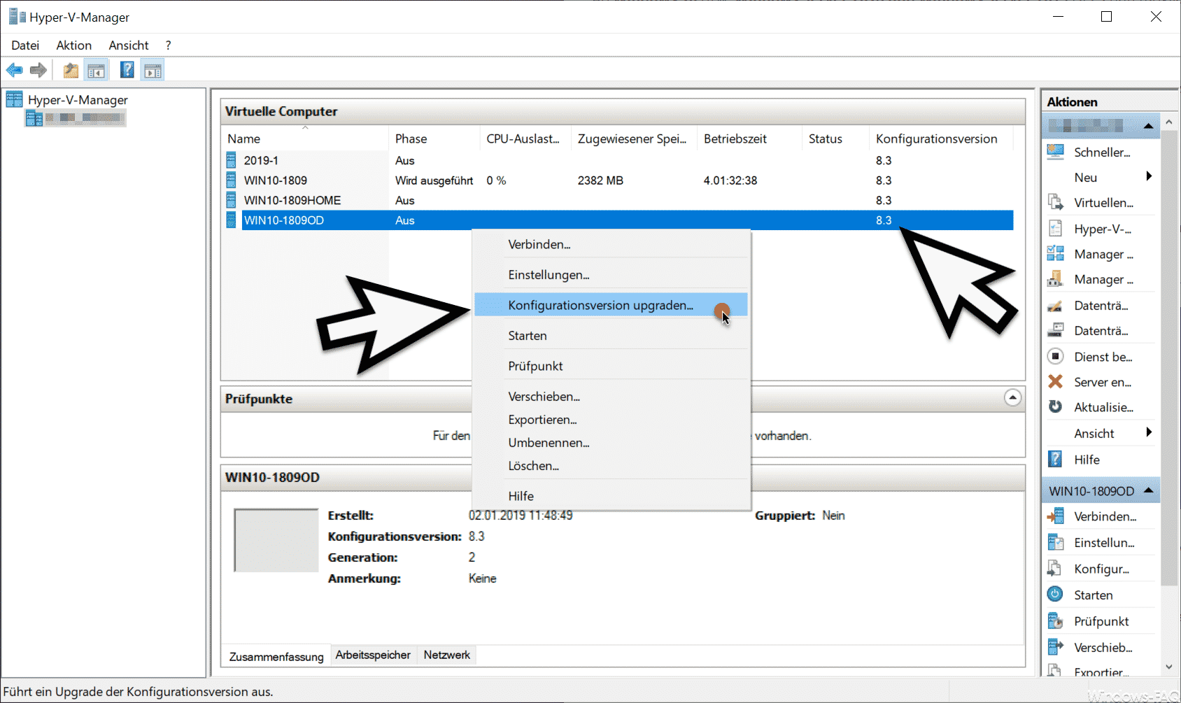 Hyper-V Konfigurationsversion upgraden
