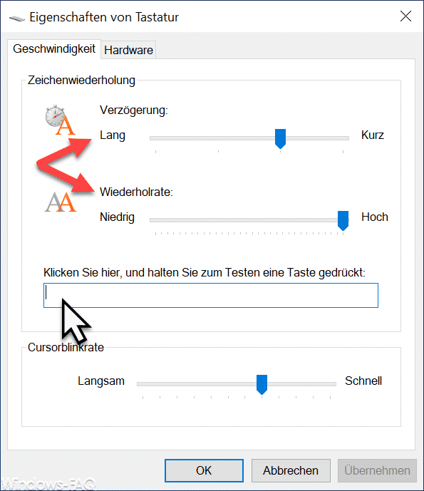 Tastatur Verzögerung und Wiederholrate unter Windows einstellen