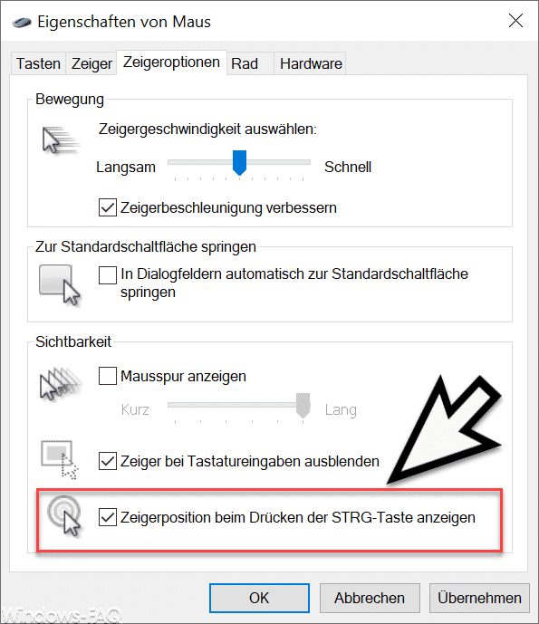 Maus Zeigerposition beim Drücken der STRG-Taste anzeigen