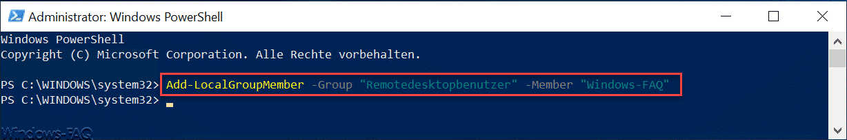 User Konto zur Gruppe der Remotedesktopbenutzer hinzufügen per NET-Befehl oder PowerShell Befehl