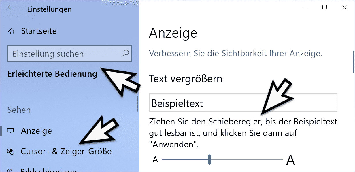 Anpasste Schriftgröße bei Windows 10
