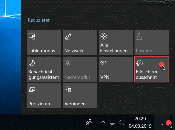 Screenclip Bildschirmausschnitt (Hardcopy, Screenshot) direkt aus dem Windows 10 Benachrichtigungscenter erstellen