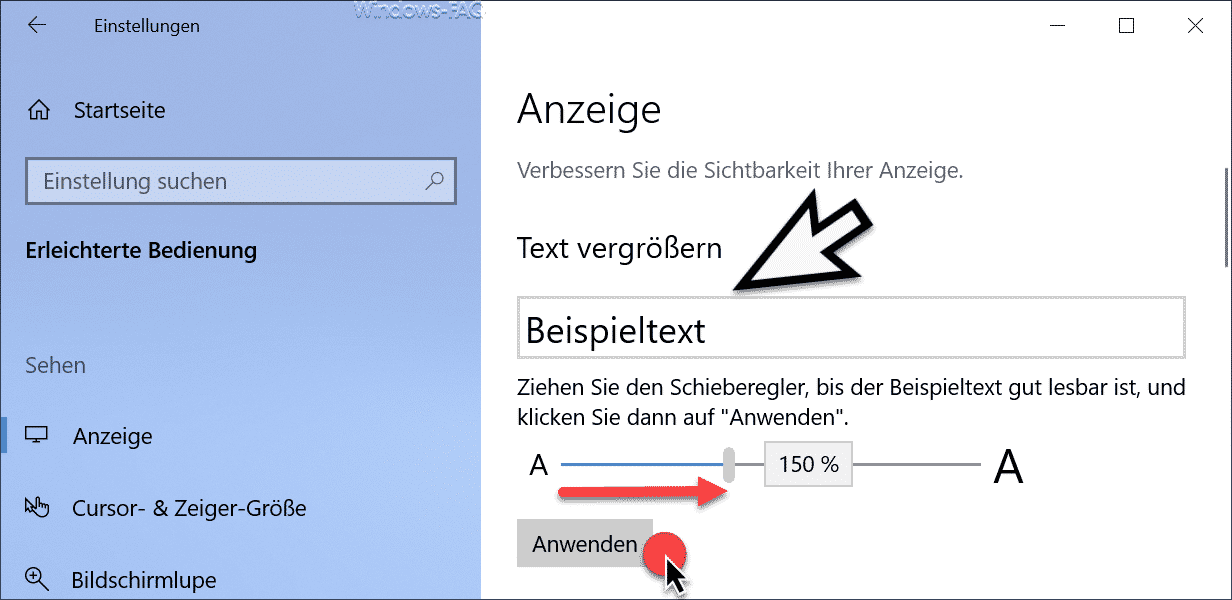Windows 10 Schriftgröße verändern