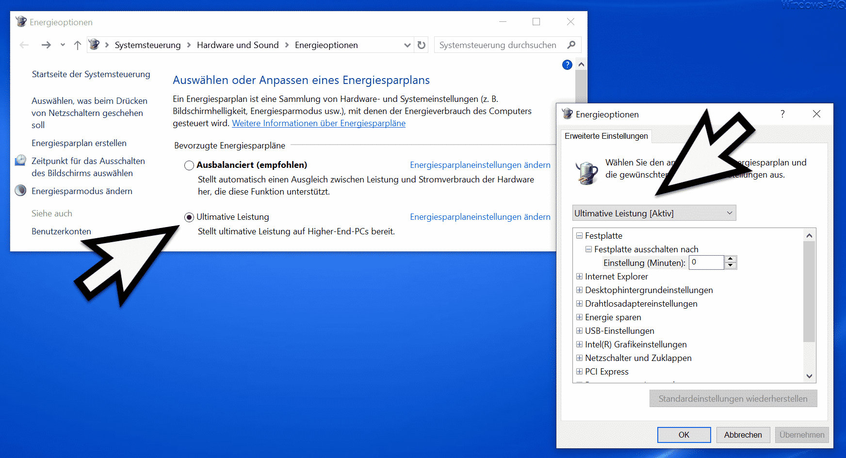 Ultimative Energieoptionen einstellen für PC Höchstleistungen unter Windows