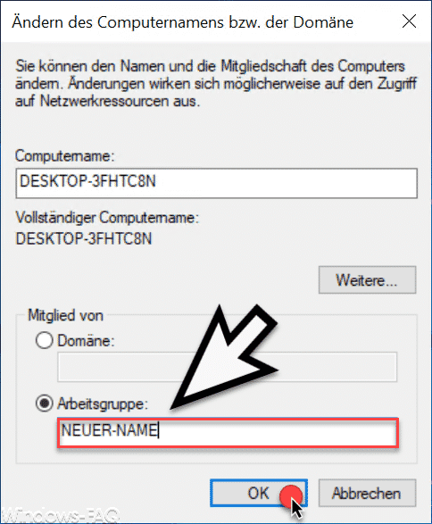 Neuen Arbeitsgruppen-Namen vergeben