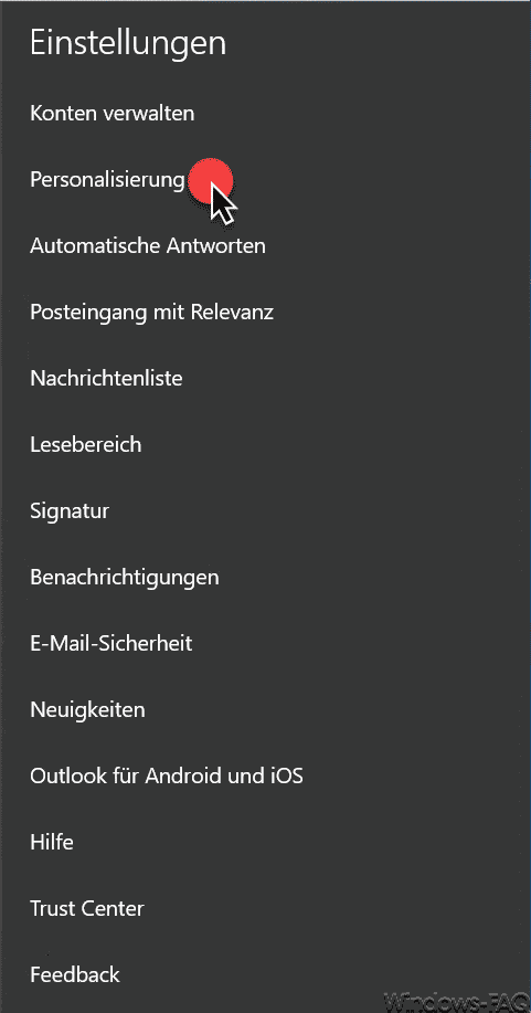 Personalisierung Windows 10 Mail App