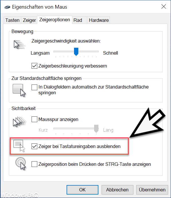 Maus Zeiger bei Tastatureingaben ausblenden
