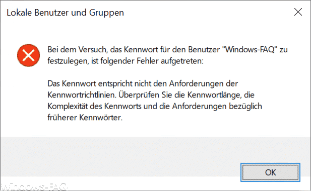 Bei dem Versuch, das Kennwort für den Benutzer ...