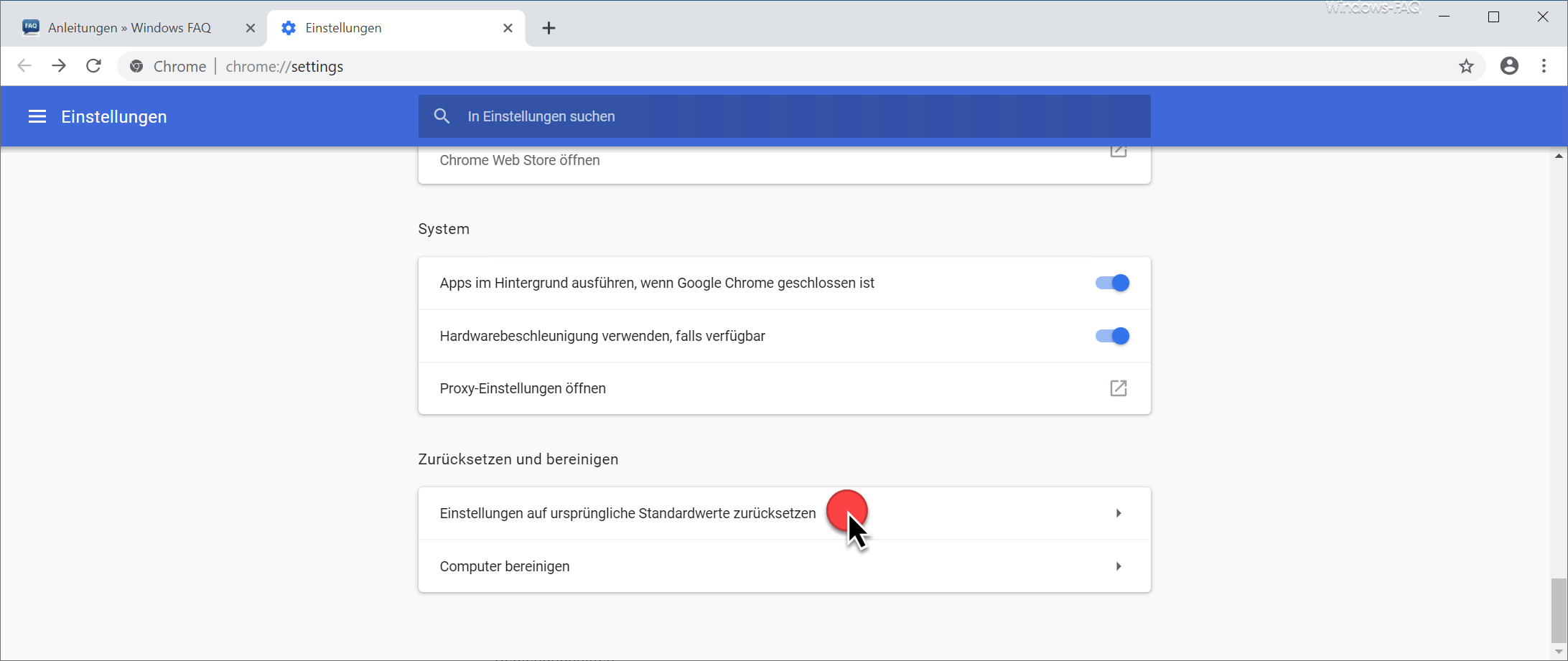 Chrome Einstellungen auf ursprüngliche Standardwerte zurücksetzen