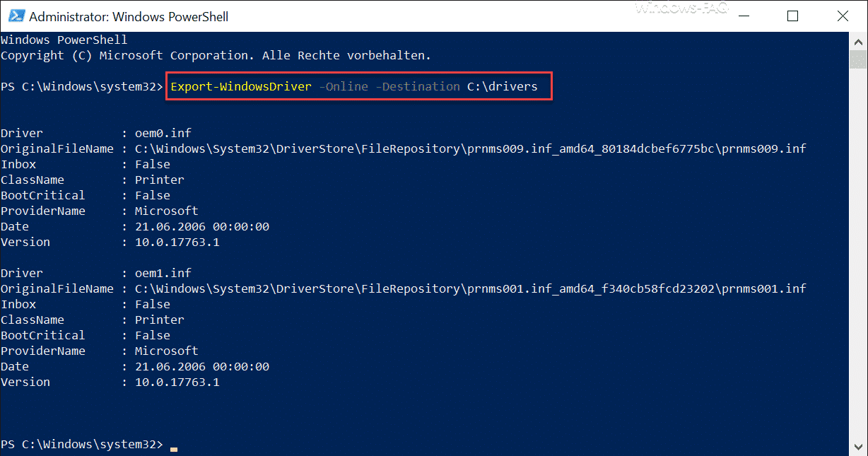 Windows Treiber exportieren mit der PowerShell