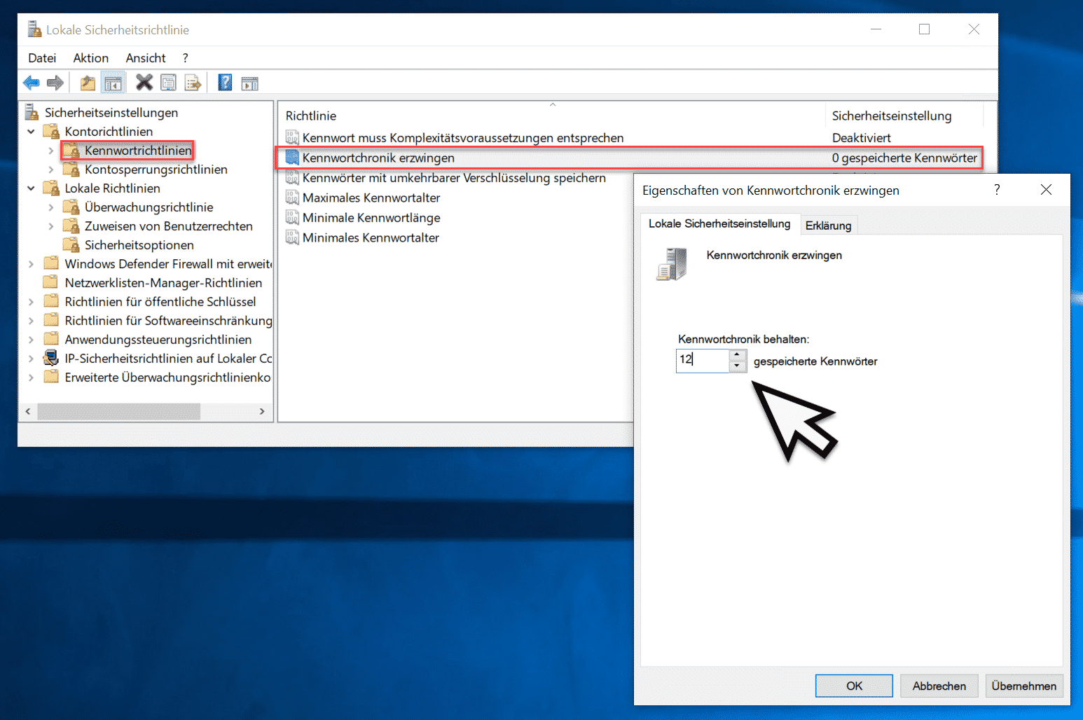 Kennwortchronik unter Windows aktivieren – Verwendung immer wieder gleicher Kennwörter verhindern