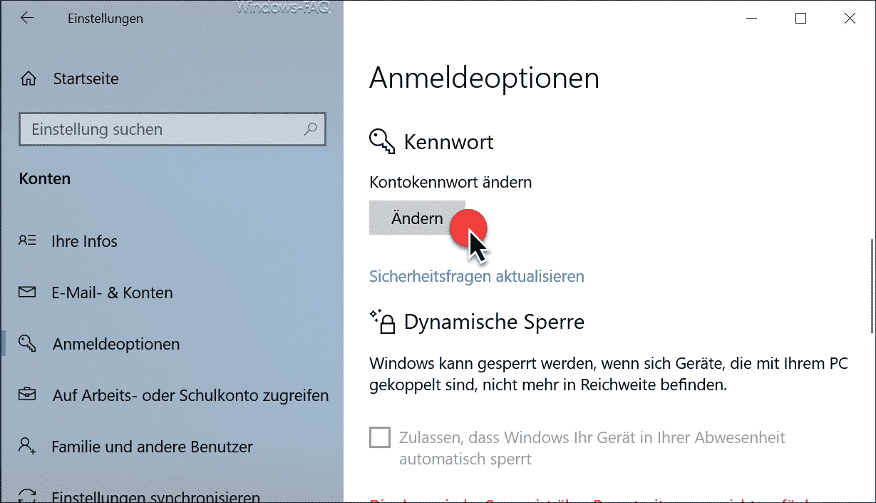 Windows Kennwort ändern bei Windows 10