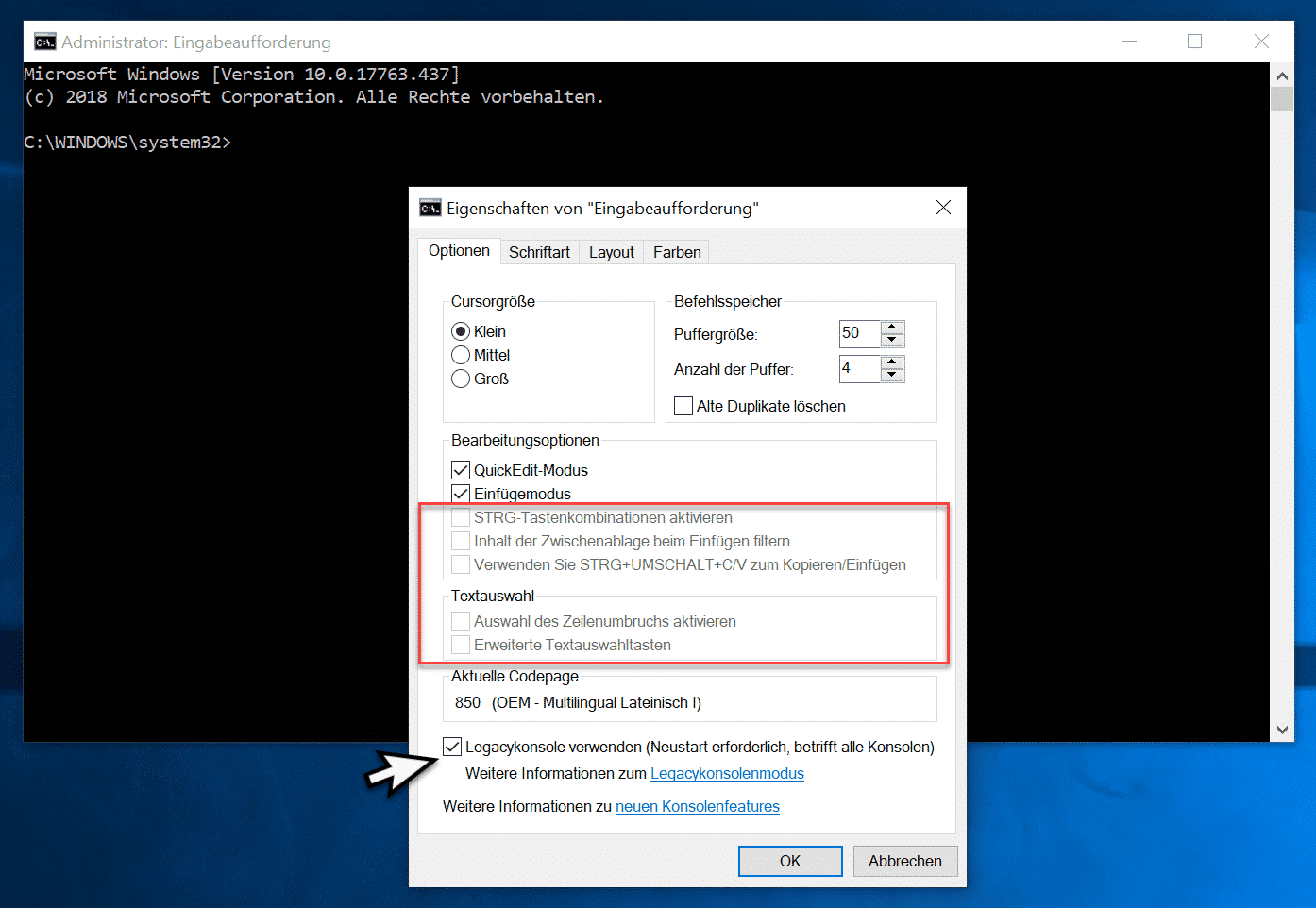 Legacykonsole – Erweitere Konsoleneinstellungen und Verbesserungen der Eingabeaufforderung & PowerShell Konsole